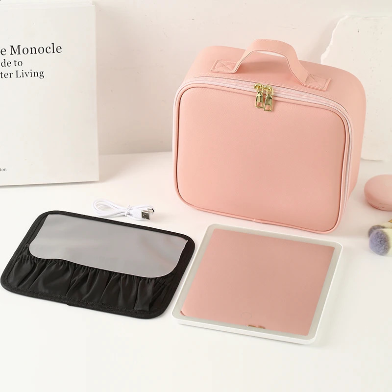 model travel make-up bag with LED make-up mirror removable large screen HD brightness make-up mirror 241119