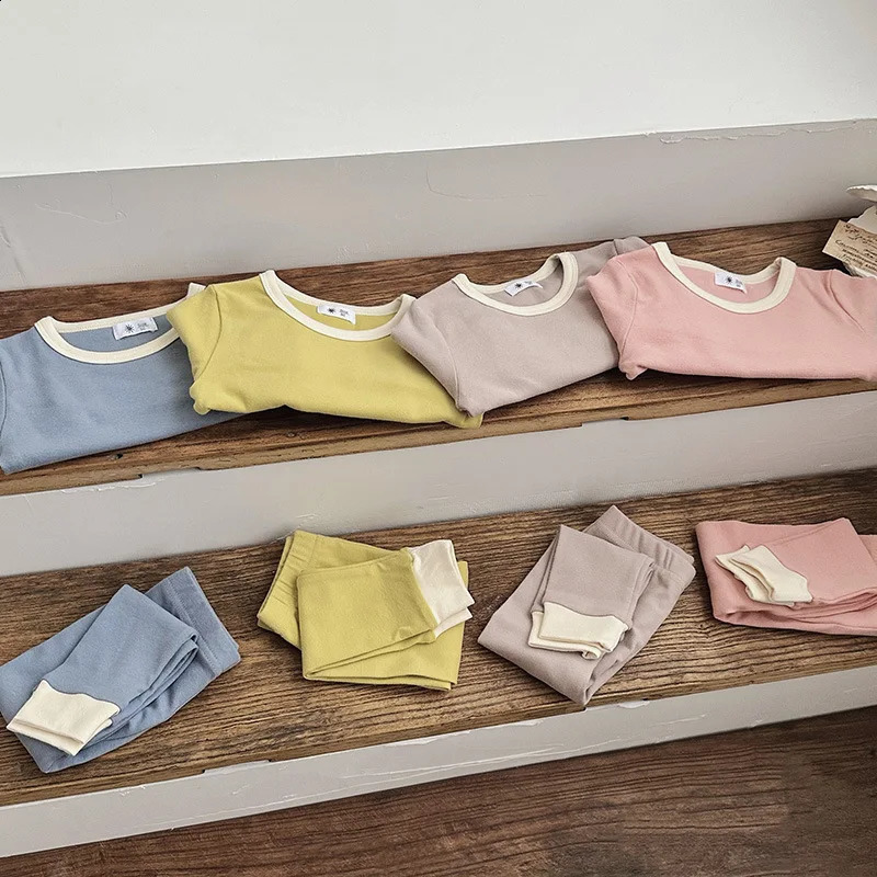 Autumn Spring Baby Girl 2PCS Pajamas Clothes Set Candy Color Soft Homewear Tops Suit Casual Indoor Leggings Kid Girl Outfit 241120