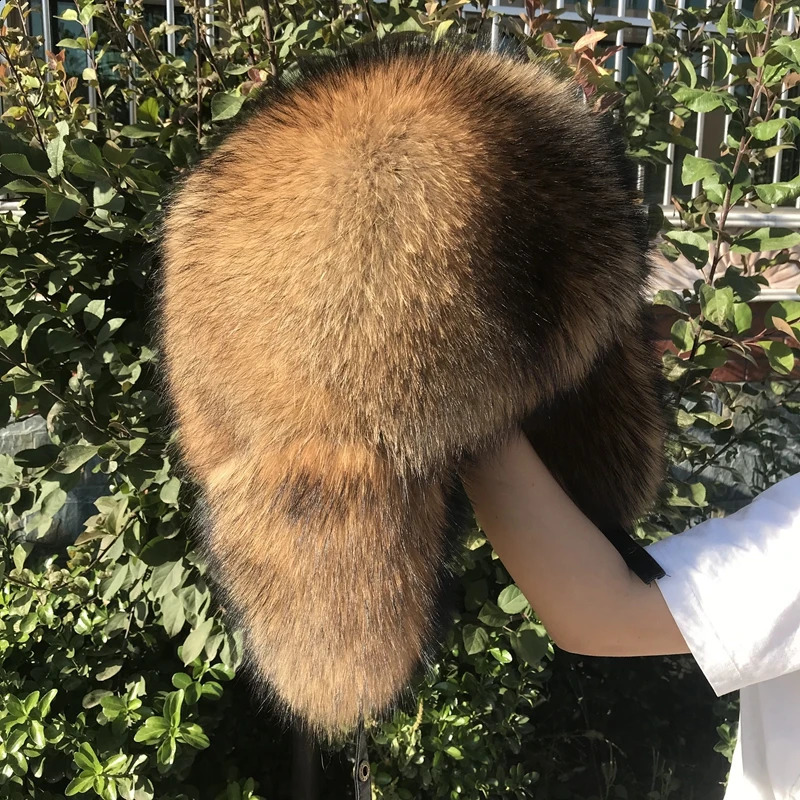 100% Raccoon Hat Full Hat Mens Fur Ear Protection Winter Thickened Warmth Mens Russian Hat 241120 - view 5