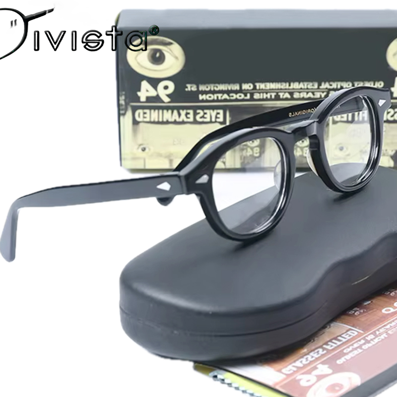 LEMTOSH Acetate Glasses Johnny Depp Optical Prescription Frame Men Women Round Vintage Glasses Reading Handmade Women Spectacle Frame Tortoise Clear Lens IVSTA