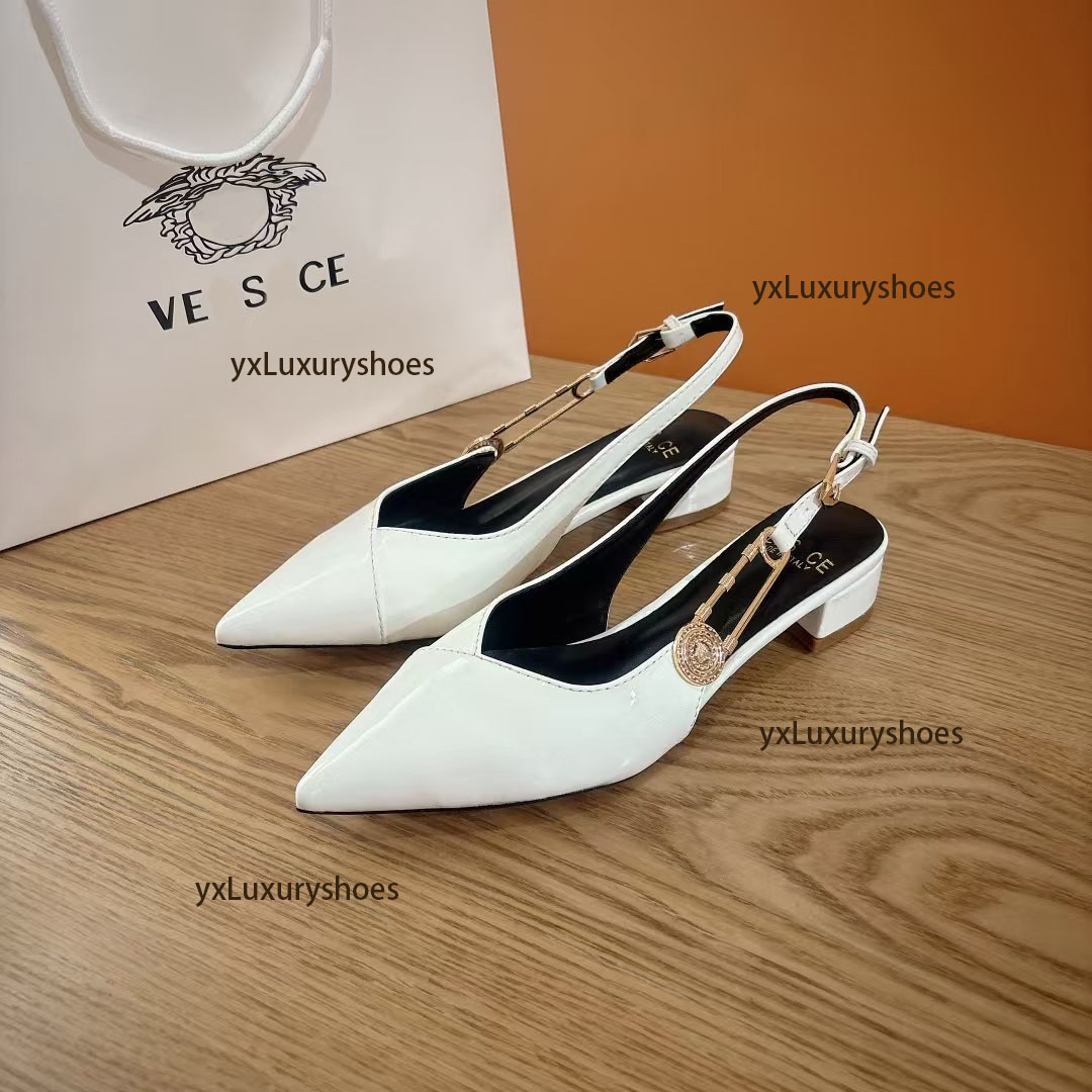 Paris Designer Summer Women's 3CM Low Heel Medusa Sandals Metal Strap Sandals Women's High quality comfortable Leather Work Shoes White Party Wedding Shoes Size 35-42