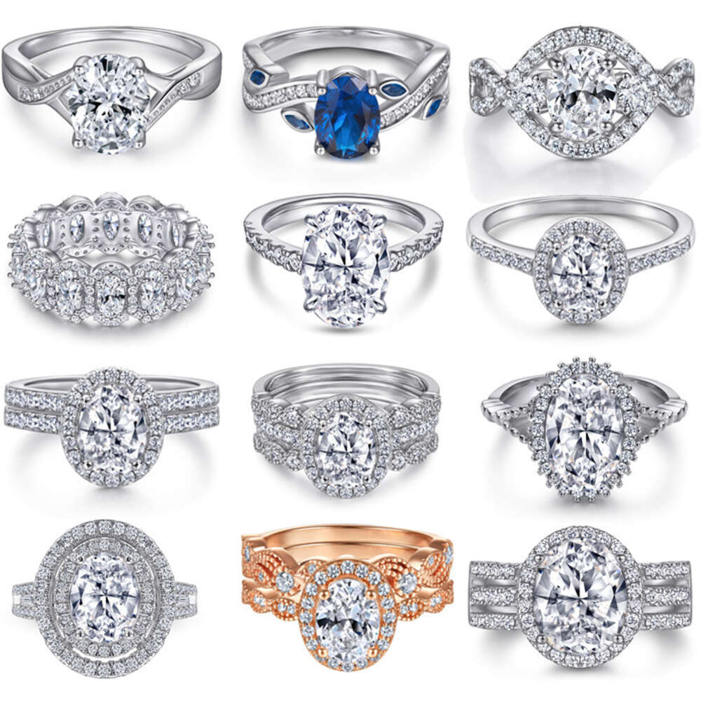 Style S New Sier Mosang Stone Women's Group Set Finger Ring Noble and Elegant Handicraft halo With diamond Size 5-10 box Gift ier tone et Hicraft