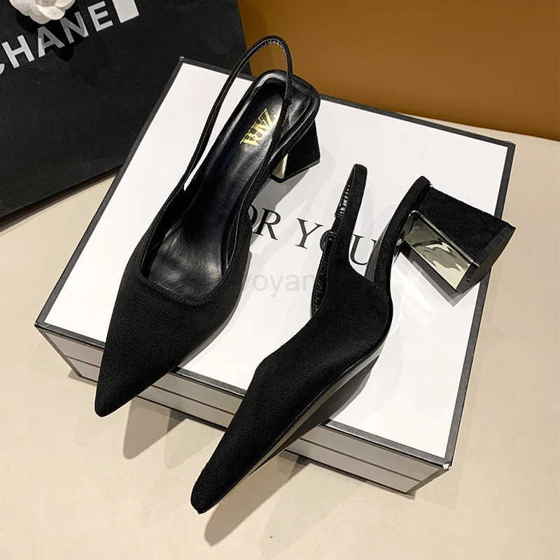Summer New Pointed Solid Color Simple Shallow Mouth Cfortable Wens Outwear Back Strap Fi Sandals Wen Z250304