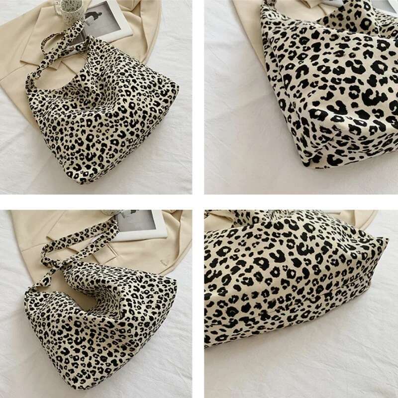 Women's Bag Cheap Casual Large Capacity Shoulder Bags Shopper Canvas Fashion Haruku Zipper Leopard Print Ulzzang Handbags