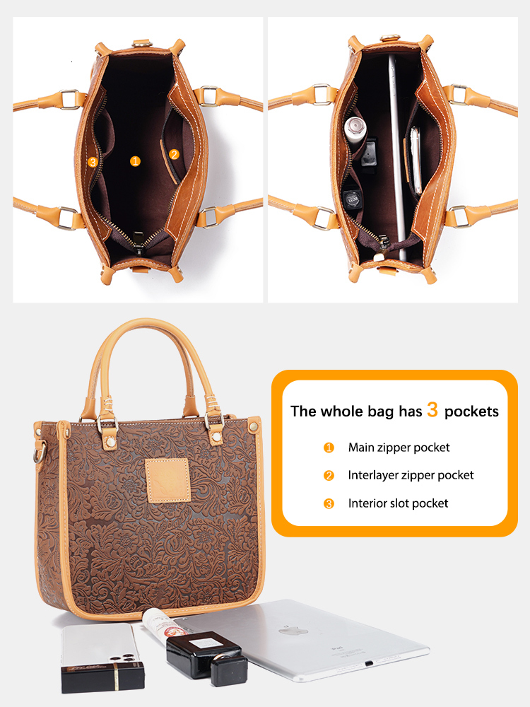Zency Women Shoulder Genuine Leather High Quality Designer Eming Brown Bag Crossbody Top-Handle Elegant Wer Handbag