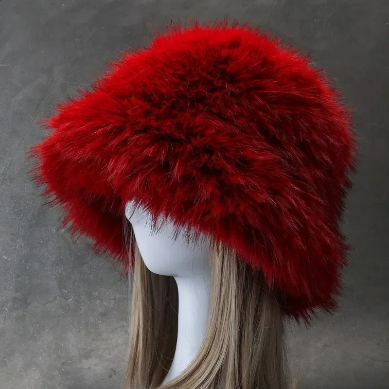 Long Faux Fur Big Winter White Furry Bucket Hat for Women Men Soft Fluffy Warm Fuzzy Panama LadiesFaux Fur Fisherman Hats 241120