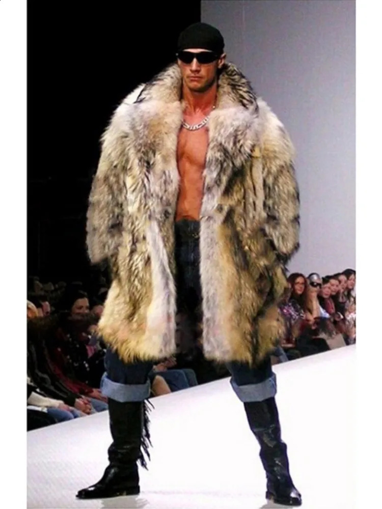 Y High Quality Winter Mens Fur Coat Raccoon Long Thickened Warm Suit Collar Artificial Jacket 241120