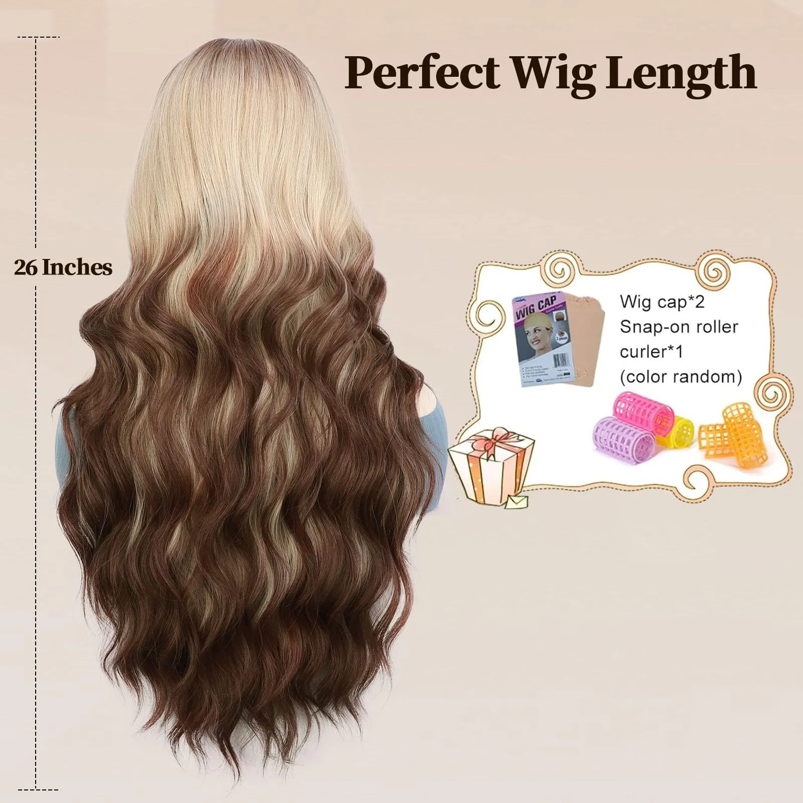 Loose 26inches Blonde Brown Large Waves Wig Full Frontal Closure Wig Omber with Bangs for Black Women Brazilian Full Bone Preplucked Hairline Cheap Wi
