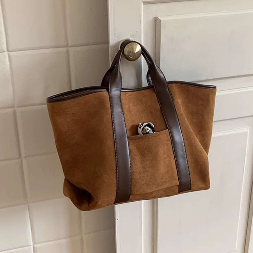 Tote for Women Work Vintage Top Handle Large Capacity Suede Faux Leather Shoulder Satchel Bag