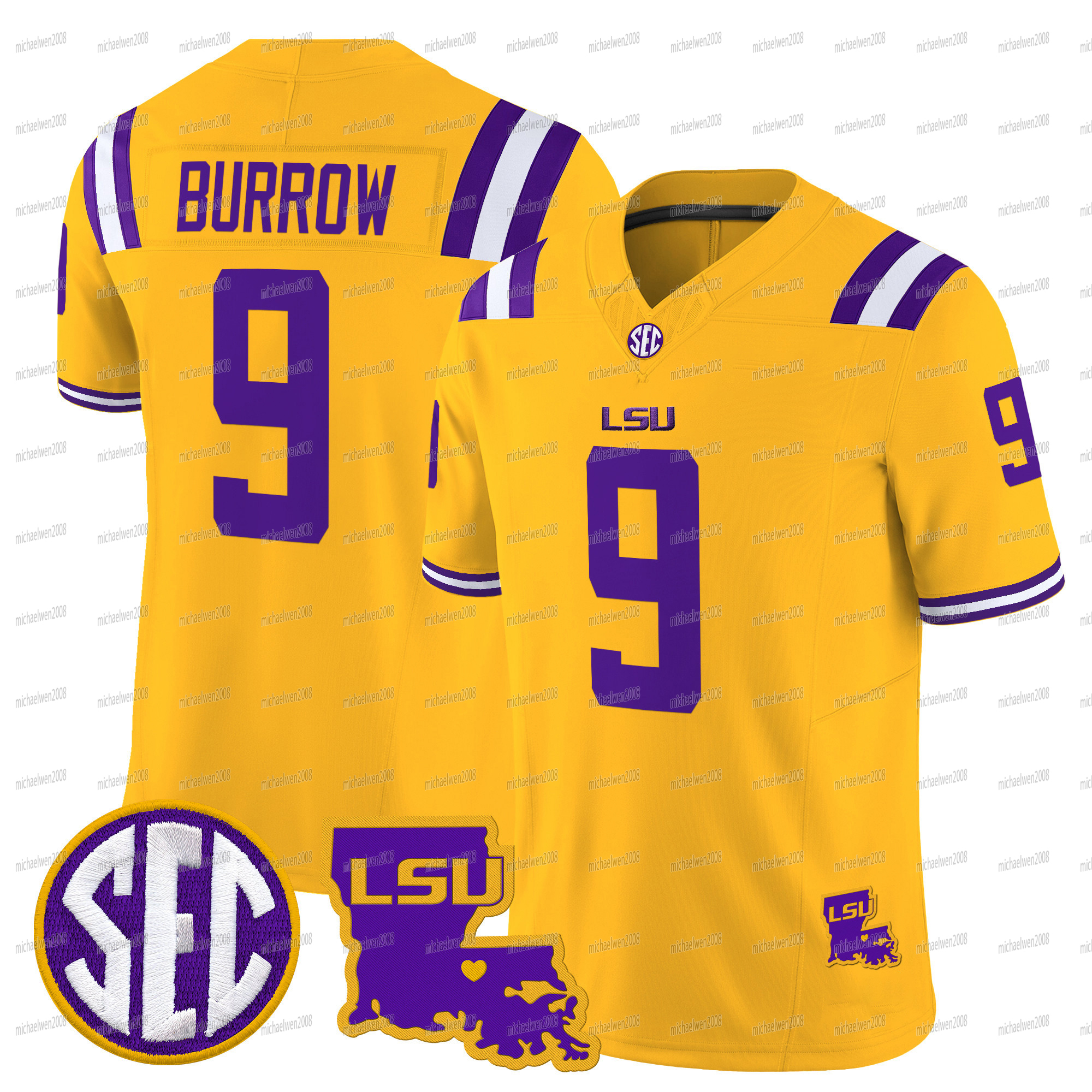 NCAA College 2024 LSU Tigers New Gold Alternate Football Jersey Joe Burrow Aaron Anderson JaMarr Chase John Emery Jr Kyren Lac