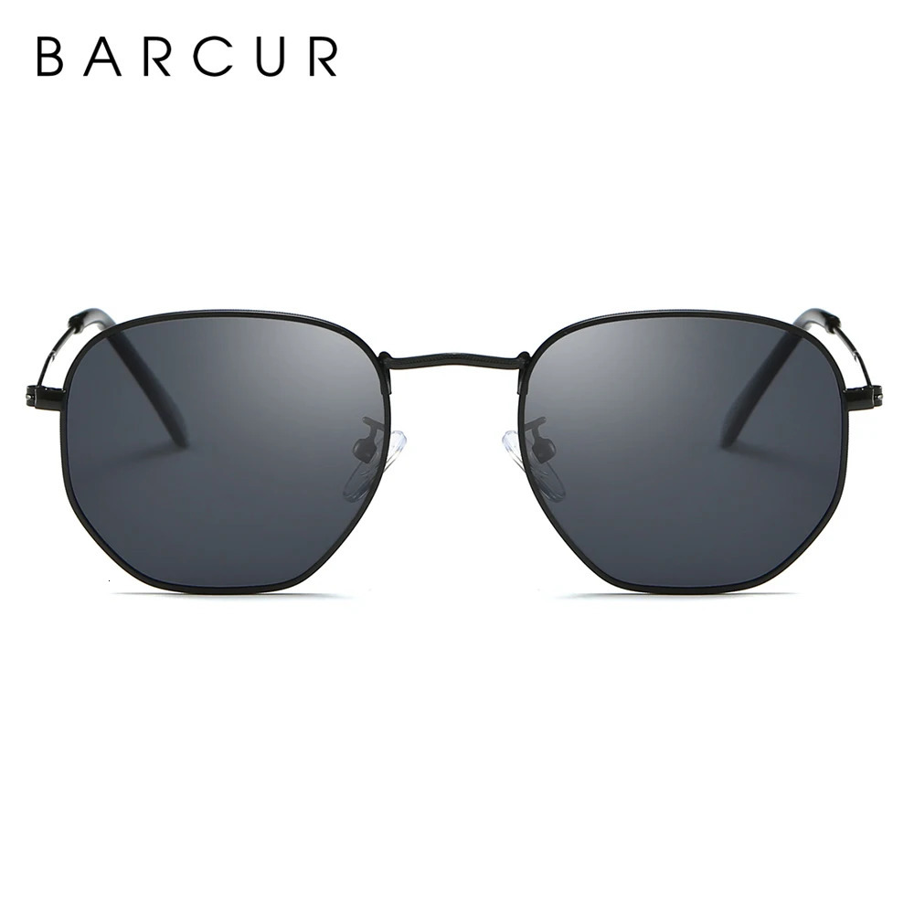 BARCUR Classic Retro Reflective Sunglasses Man Hexagon Sunglasses Metal Frame Eyewear Sun Glasses With Box Oculos De Sol gafas 240410