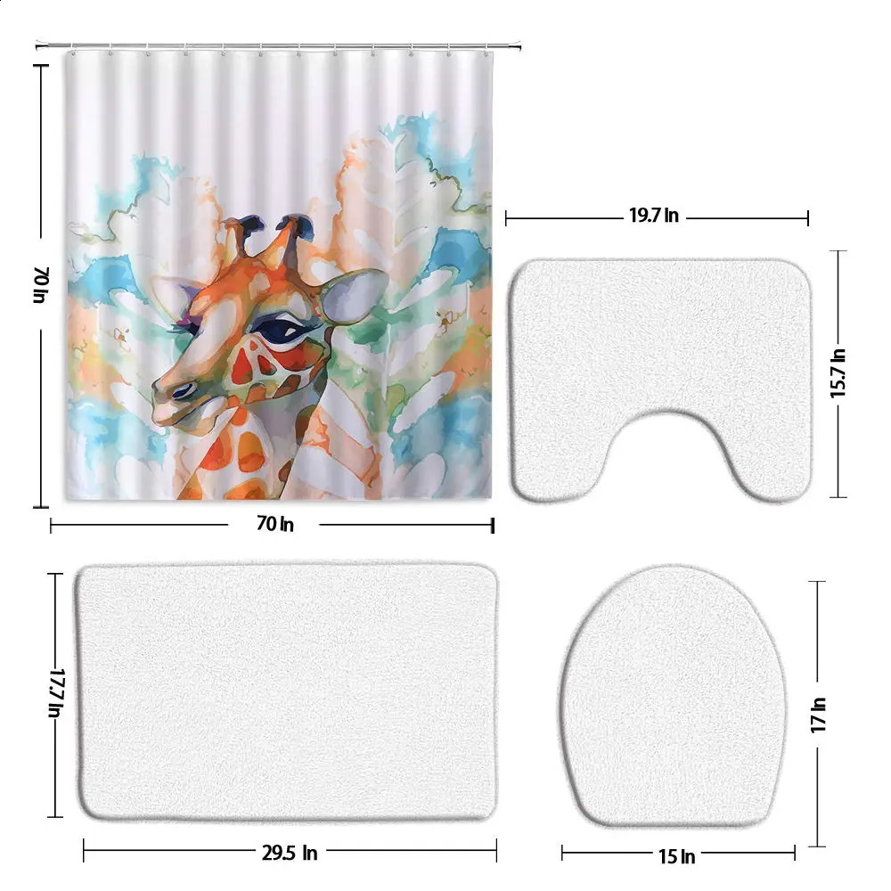 Black White Tiger Shower Curtain Set Wild Animal Gazing Modern Home Bathroom Decor Carpet Non-Slip Rug Bath Mat Toilet Lid Cover 241119