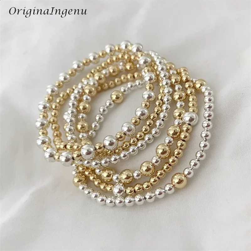 Gold and Silver Bracelet Elastic Bead Bracelet 14K Gold Filled Jewelry Waterproof Jewelry Silver Bead Bracelet 241119