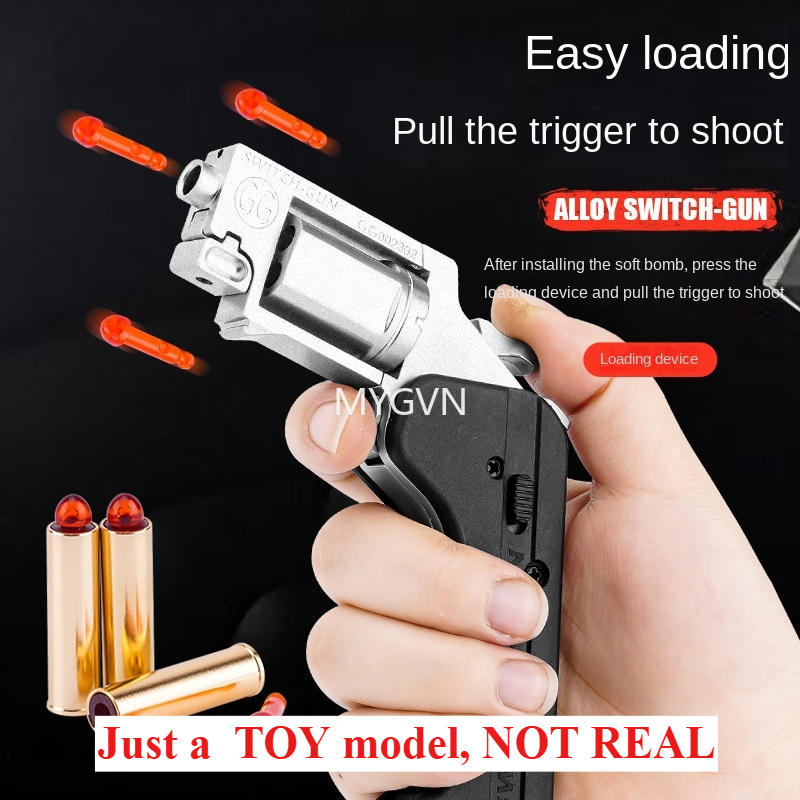 Alloy Revolver Lifecard Toy Gun Pistol Foldable Soft Bullet Shell Ejection Blaster Launcher for Boys Adults New Year Gifts Toys