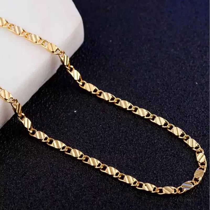 Fashion 18k gold necklace 2MM 16/18/20/22/24/26/28/30 inch womens side chain necklace 925 silver necklace W250318