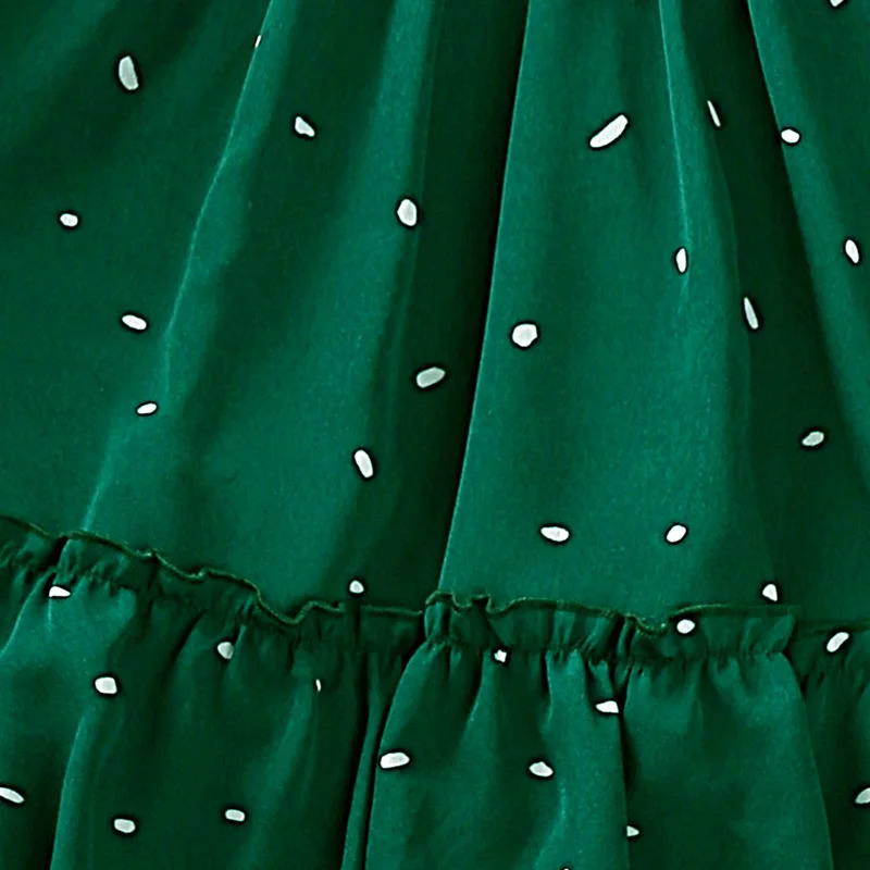 Dress Kids Girls Dark Green Cute Princess 26 Years Short Sleeve Square Collar Puff Layered 240416