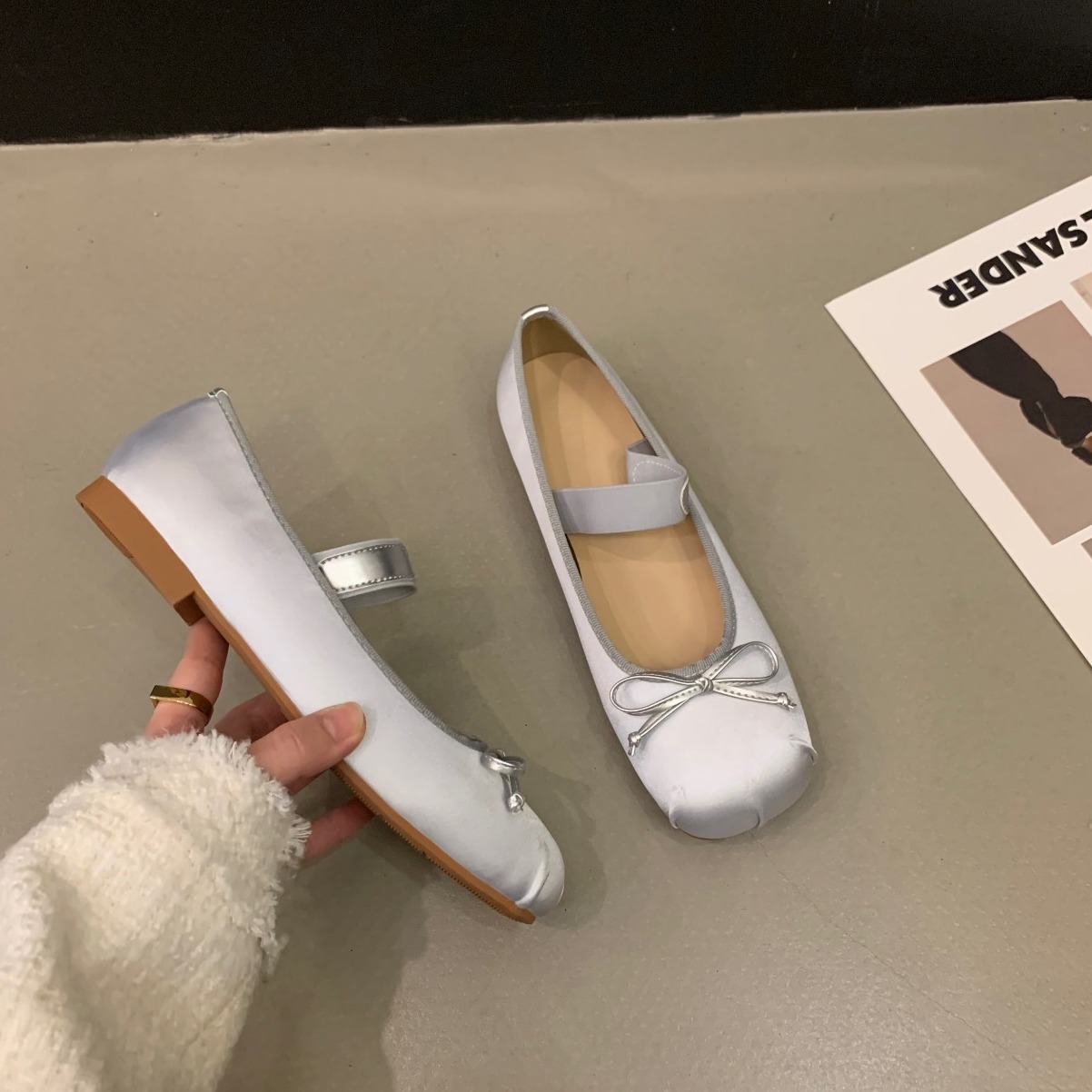 Mary Jane Shoes Women's Shoes Round Toe Plus Size Women's Shoes Bow Silk Satin Ballet Flats Spring Autumn Flats Women Shoes R241120