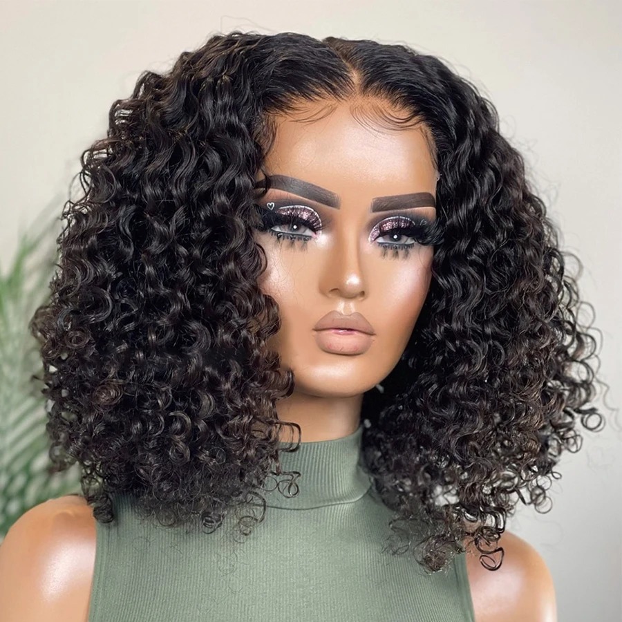baby hair Bob Wig Short Curly Human Hair Wigs Glueless Preplucked glueless wig preplucked human hairHuman Wigs Ready To Go Wear Pre