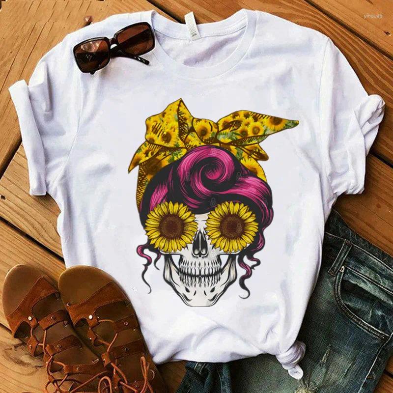 Womens T Shirts Halloween Cloth Crown Skull Funny Graphic T-shirt 2024 Fashion Style O Neck 90S Shirt Girl Casual Short Sleeve Printed