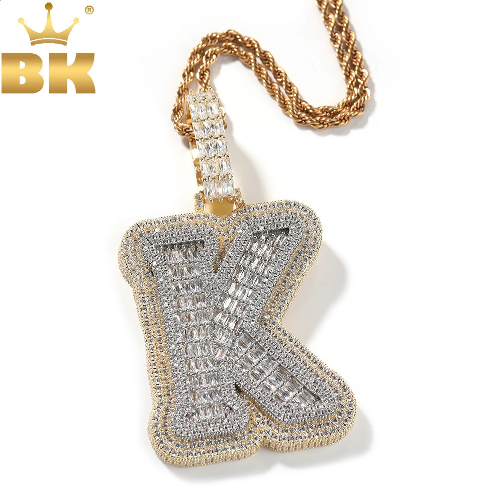 THE BLING KING Big Baguettecz Initial Letter A-Z Micro Paved Out Two Tone 5A Cubic Zirconia Charm Necklace Hiphop Jewelry 241119