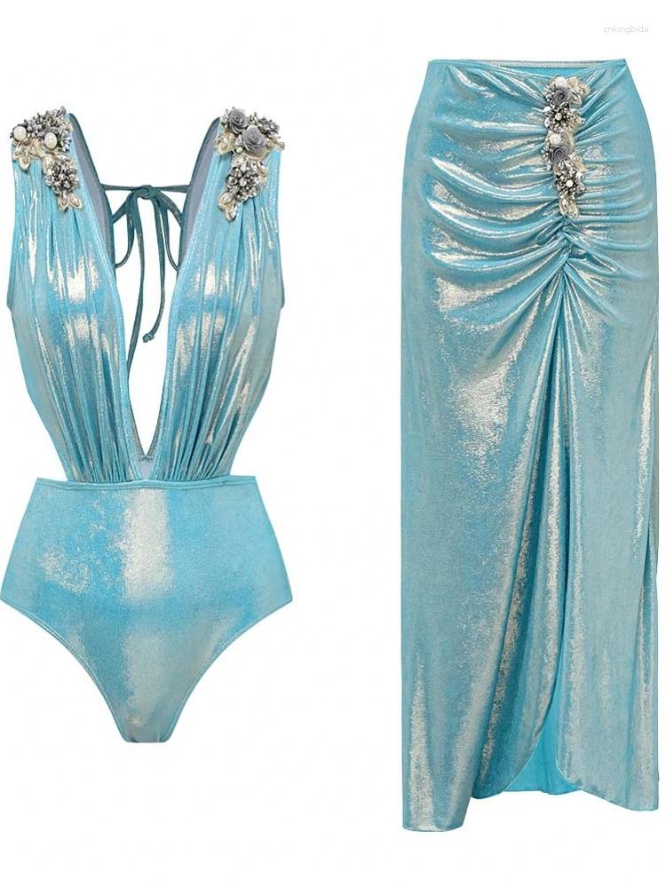 Womens Swimwear Bikini Bodysuit Women With Skirt Bathing Suit Summer Ruffle Splice Print Beachwear Holiday Cover Ups Outfits