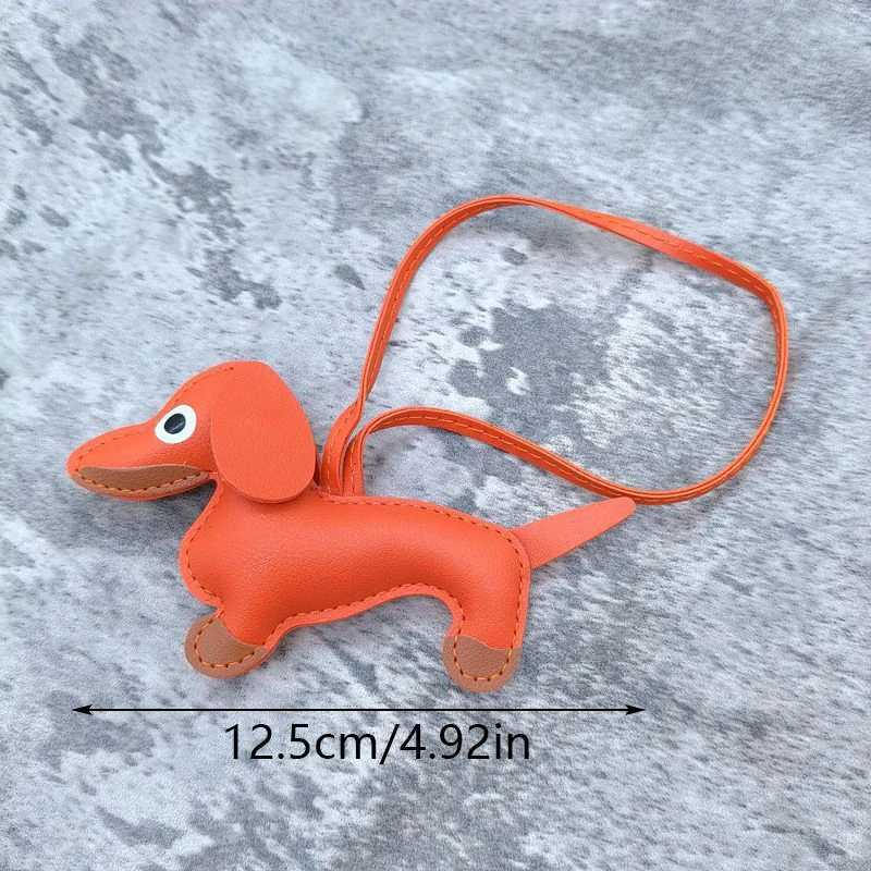 Keychains Lanyards 1 Cute PU Leather Dog Keychain Pendant Sausage Womens Bag Charm Mobile Phone Tricycle Keyring Party Gift H241119
