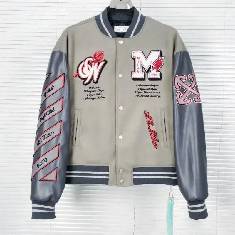 Trend Football Fashion Mens Embroidered Bomber Jacket Hip Hop Letter Splicing Leather Baseball Clothing Y2K Jacket 241119