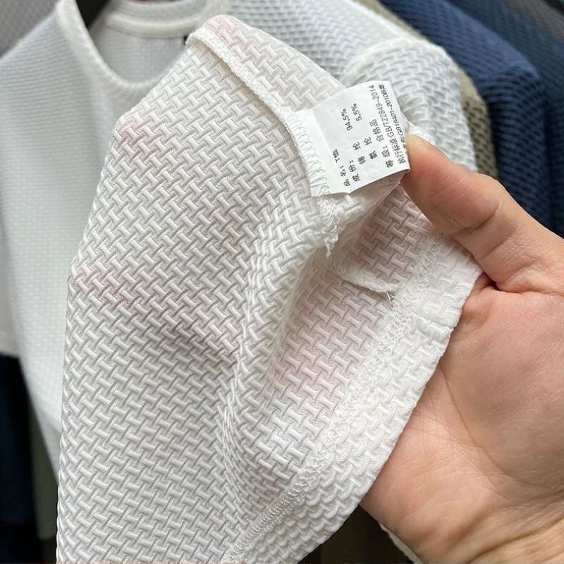 Summer O-Neck T-Shirts Men Ice Silk Mesh Breathable Half Sleeve Top Solid Color Thin Casual Cool Quick-dry Short Sleeve T Shirts 240419
