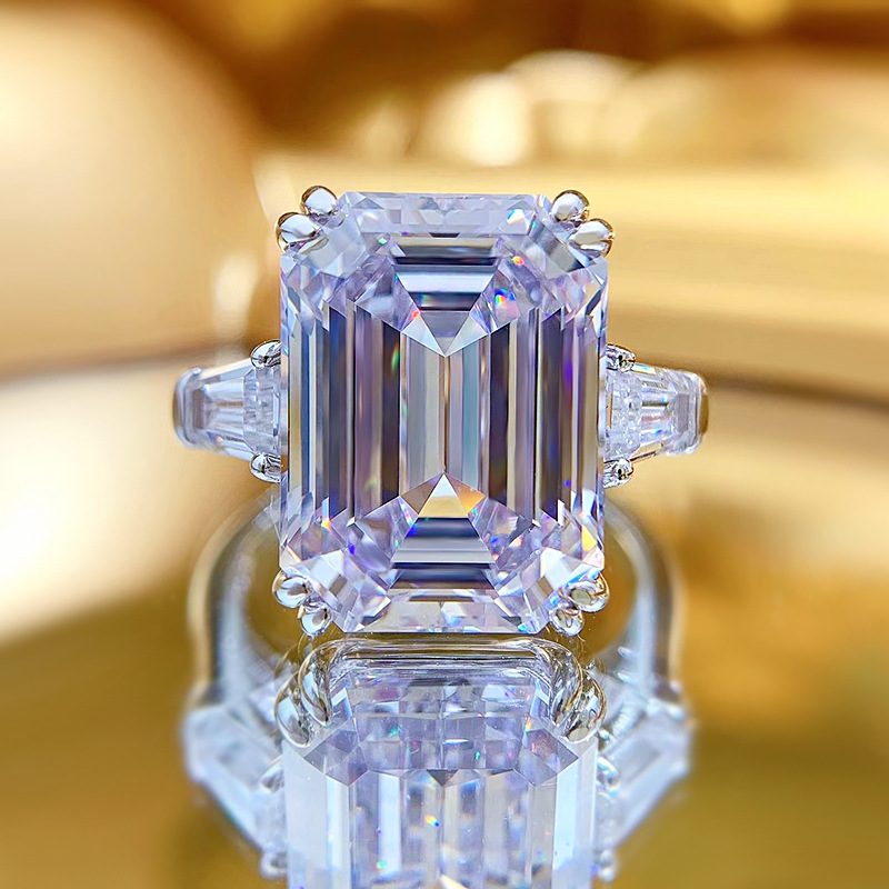 Genuine 100% S925 Sterling Silver Luxury Jewelry Wedding Rings Emerald Cut White Moissanite Diamond Gemstones Eternity Party Women Engagement Band Rin