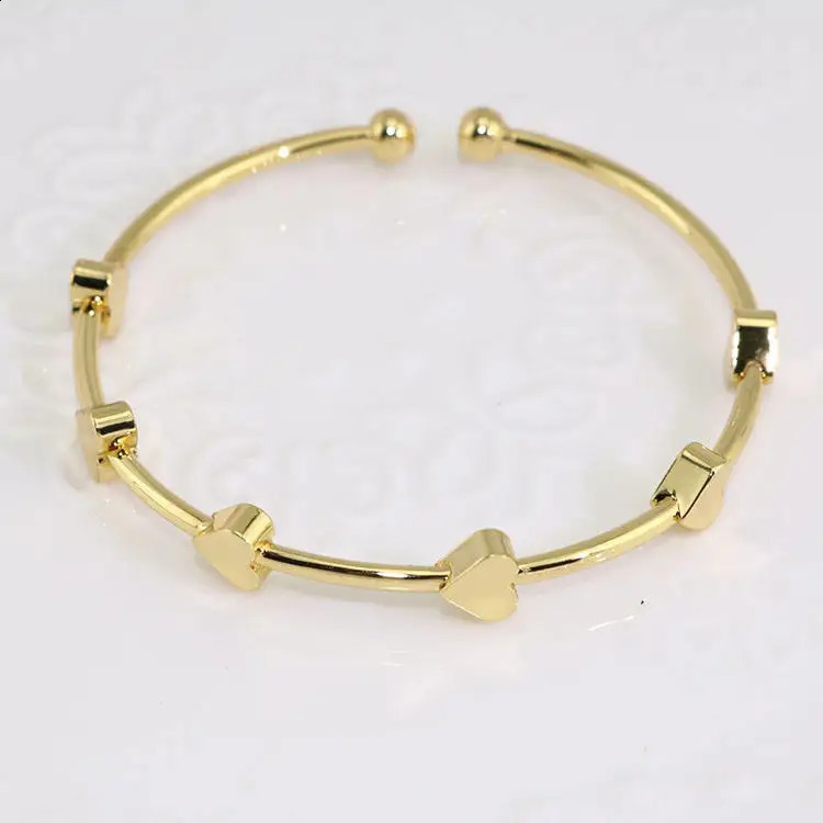 10Pcs Fashion Minimalist 18K Gold Plated Brass Bracelet Round Drum Heart shaped Bead Bracelet Cuff Bracelet 241120