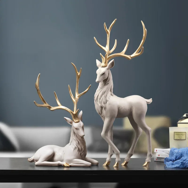 Deer Decoration Reindeer Ornaments Resin ELK Sculpture For Living Room y Nordic Home Decor Sculptures Figurines 241120