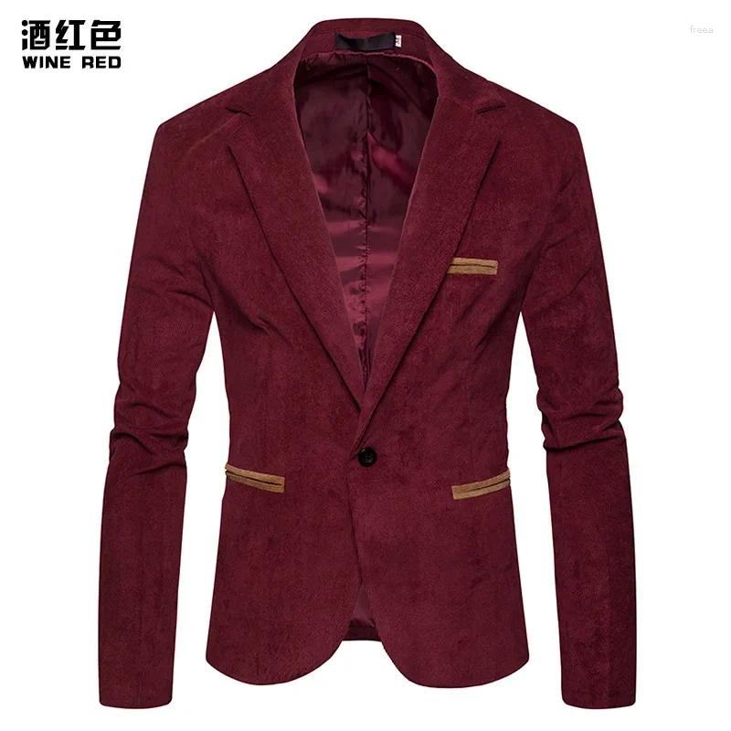 Men's Suits Spring And Autumn Fashion Corduroy Slim Single Button Suit Jacket Casual Spell Color Small Young Man B4