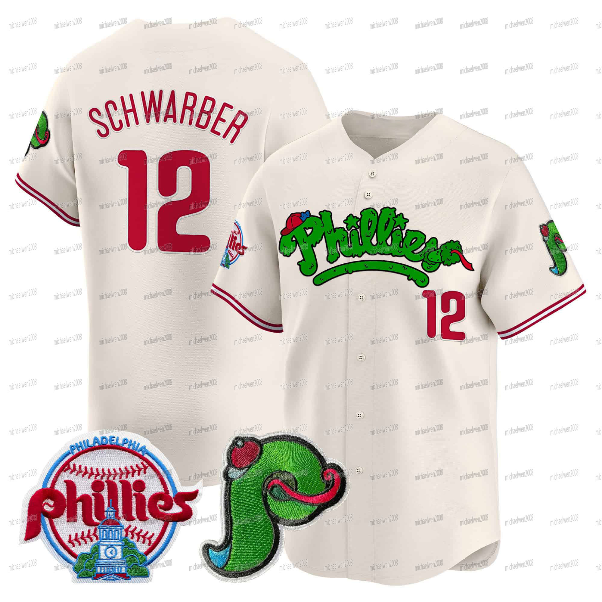 Philliess 2024 Phanatic Patch Baseball Jersey 3 Harper Trea Turner Schwarber Brandon Marsh Nick Castellanos Bryson Stott Alec Bohm Garrett Stubbs J.T.