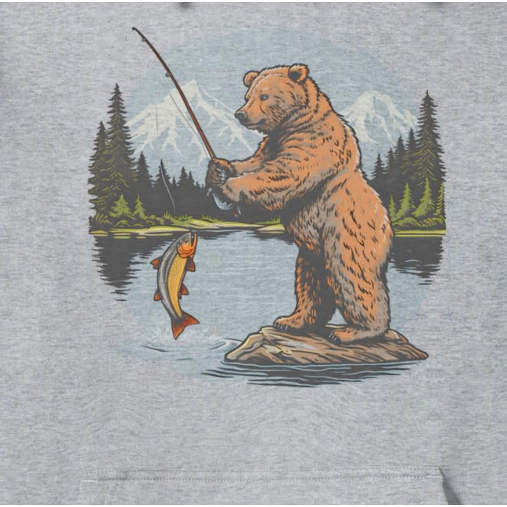 Hoodie for Mens Womens Fishing Bear Catching Fish Fisherman Lake Gift Pullover Hoodie Graphic Hoodies sweatshirt cool