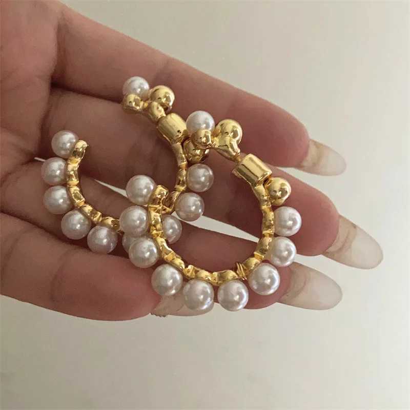C Shape Metal Pearl Earrings European American Style Personalized Fashion Stud Earrings Ladies Girls Travel Wedding AccessoriesX241119