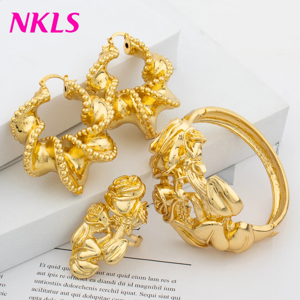 Dubai Women Bangles Earrings Rings Set High Quality Classic Gold Color Jewelry Sets Fashion Bridal Jewelry Wedding Party 241119
