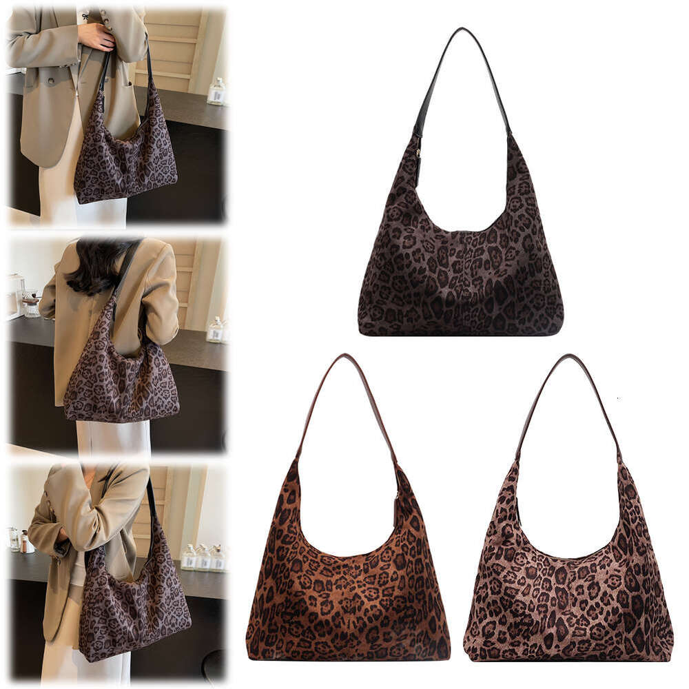 Women Cheetah Printed Tote Large Capacity Suede Leopard Print Handbag Vintage Shoulder Female Commute Bag