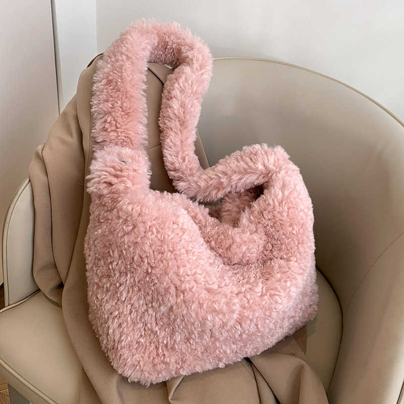 Imitation lamb wool crossbody bag 2024 new fur bag versatile autumn and winter shoulder bag large capacity tote bag plush bag 241120
