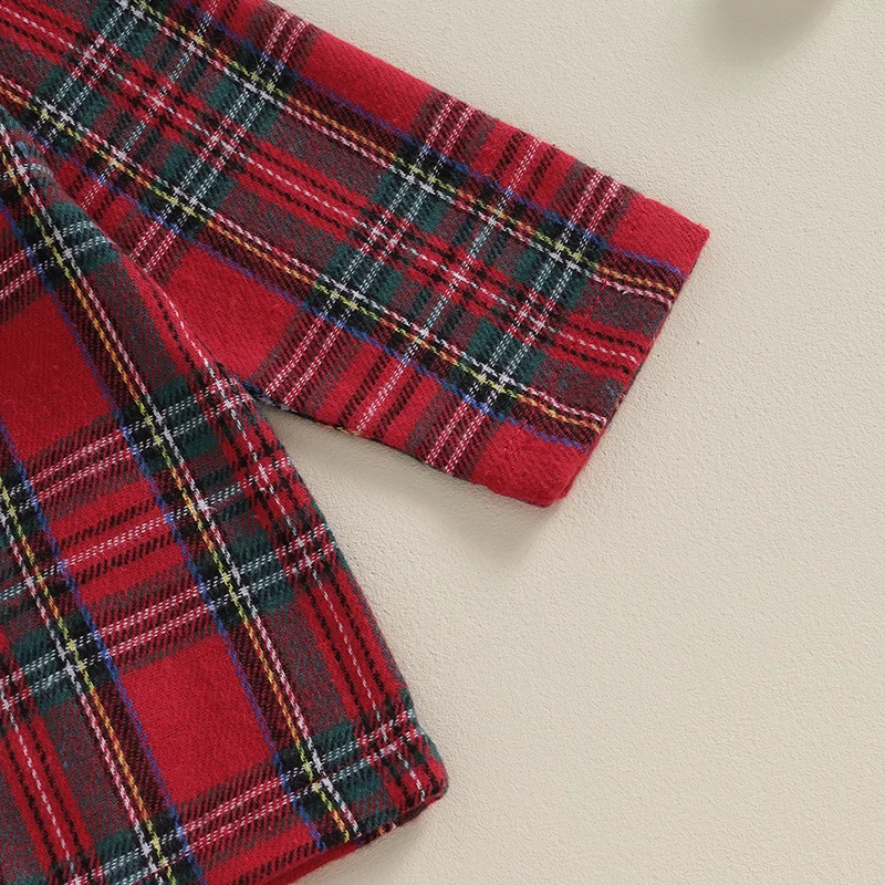 BeQeuewll Kids Christmas Pajamas Set For Fall Plaid Button up Long Sleeve Shirt and Elastic Pants Loungewear Sleepwear 241120