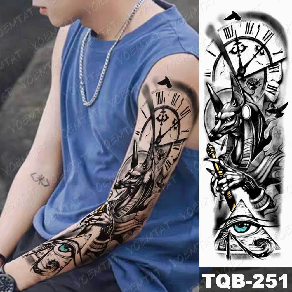 Large Full Arm Sleeve Waterproof Temporary Tattoo Sticker Anubis Ancient Egypt Greece Zeus Eye Fake Tatoo Body Art Men Women LegXJ241120