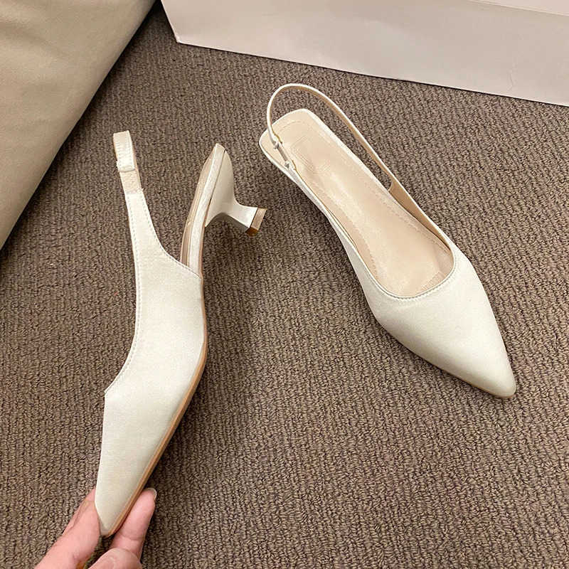 Summer New Wen Sandals Heel Ladies Shoes Pointed Toe Solid Fem Wens Shoes Back Strap Slip Z250304