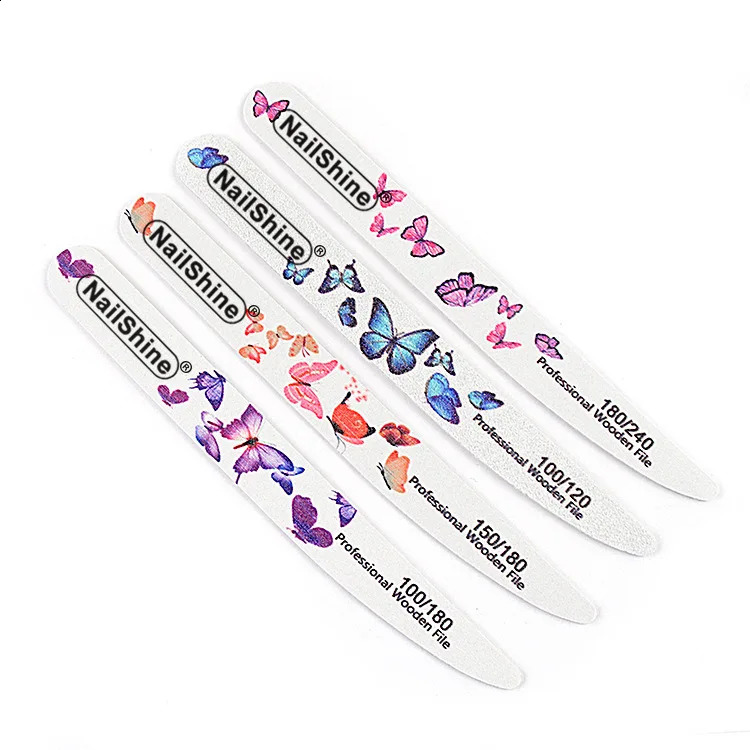 100 pcs Wooden Nail Files 100/120 100/180 150/180 180/240 White Sanding File with butterfly printing Emery Board 241119