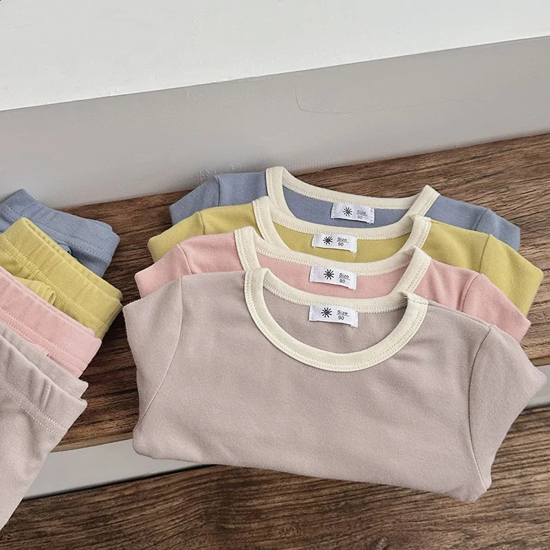 Autumn Spring Baby Girl 2PCS Pajamas Clothes Set Candy Color Soft Homewear Tops Suit Casual Indoor Leggings Kid Girl Outfit 241120