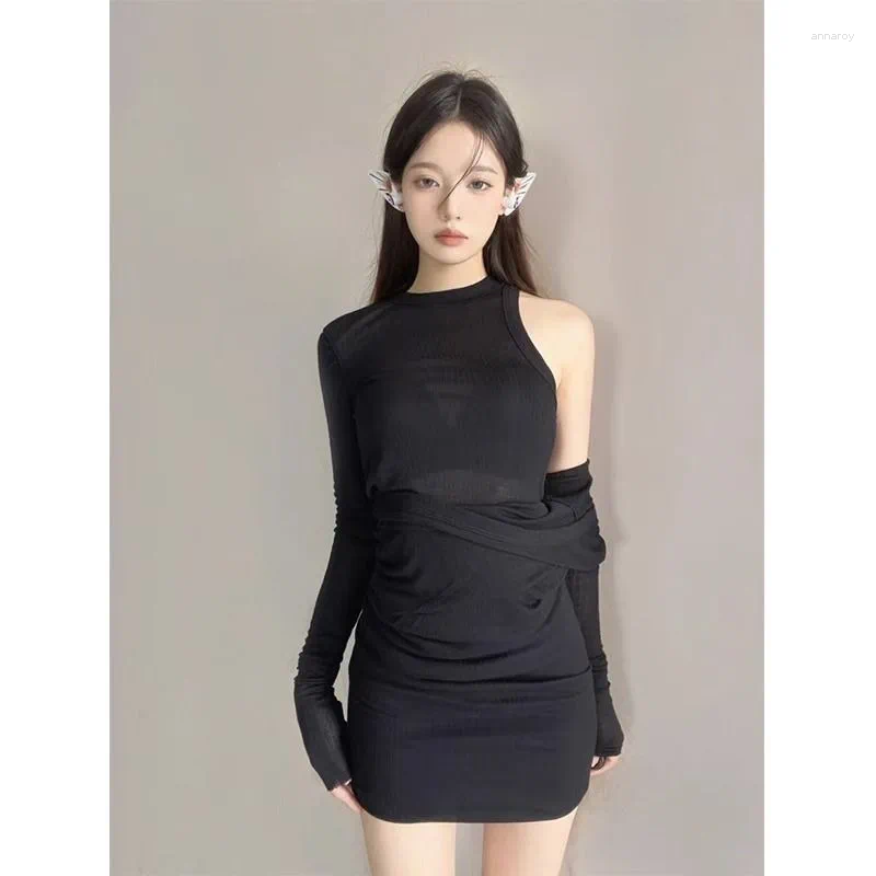 Casual Dresses GkyocQ Irregular Dress O-neck Off Shoulder Long Sleeve Korean Style Simple Mini Skirts Female Trendy Clothing
