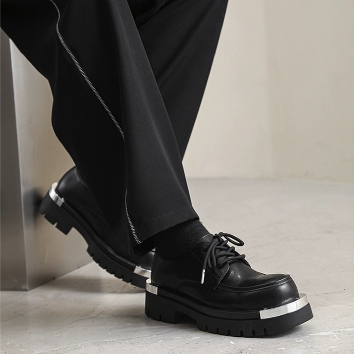Korea 20f3d Men 2023 Leather Platform Oxfords Slip On Thick Tottom Male Derby Casual Loafers Mens Square Toe Formal Dress Shoes s