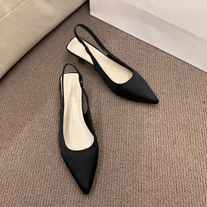 Summer New Wen Sandals Heel Ladies Shoes Pointed Toe Solid Fem Wens Shoes Back Strap Slip Z250304