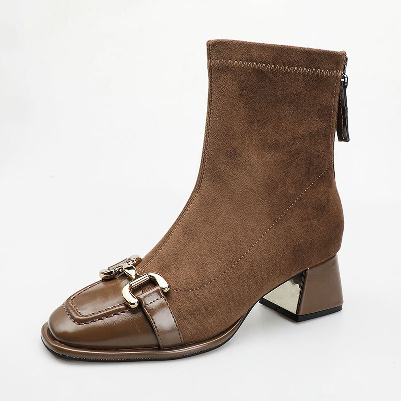 HOT SALES Autumn/Winter Women Sheep Suade Round Toe Square Mid-Heel Ankle Boots Tassel Zipper Fashion Office Ladies Shoes EU36-39