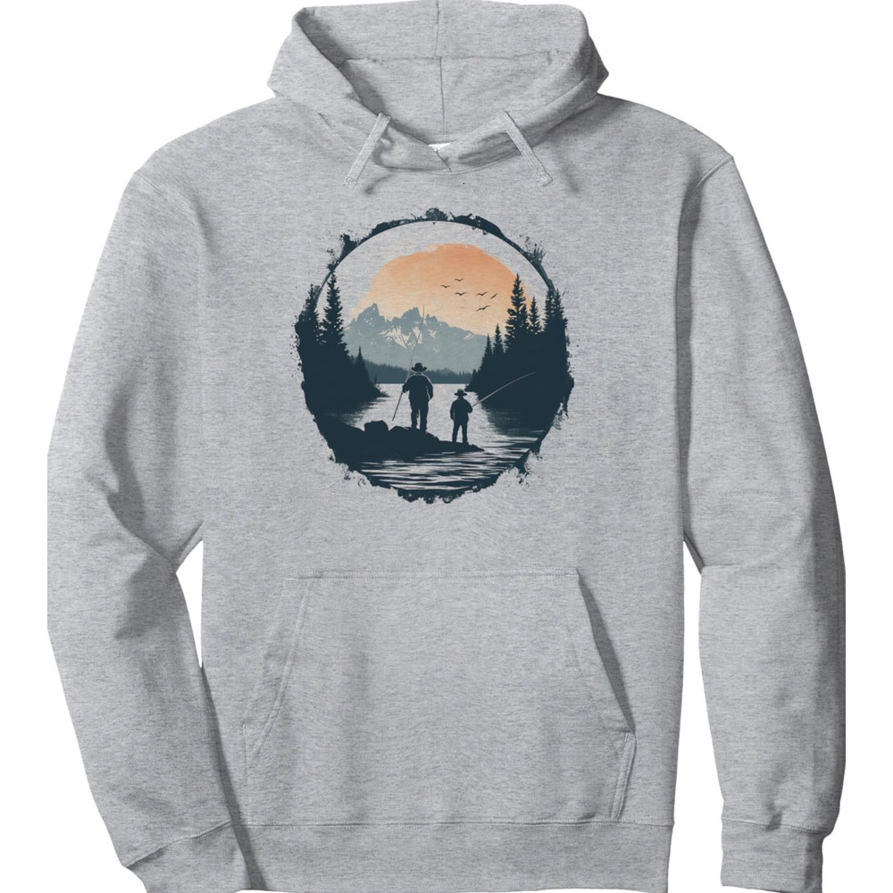Hoodie for Mens Womens Fishing Buddies River Sunset Mountain Graphic Design Pullover Hoodie Graphic Hoodies sweatshirt cool nice