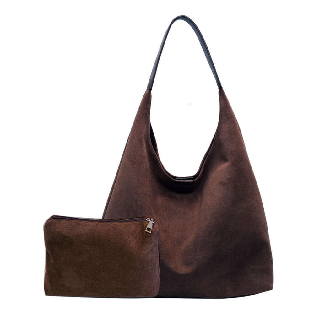 Vintage Women's Large Capacity Faux Suede Shoulder Solid Color Casual Commuter Autumn Winter Classical Tote Bag 2024