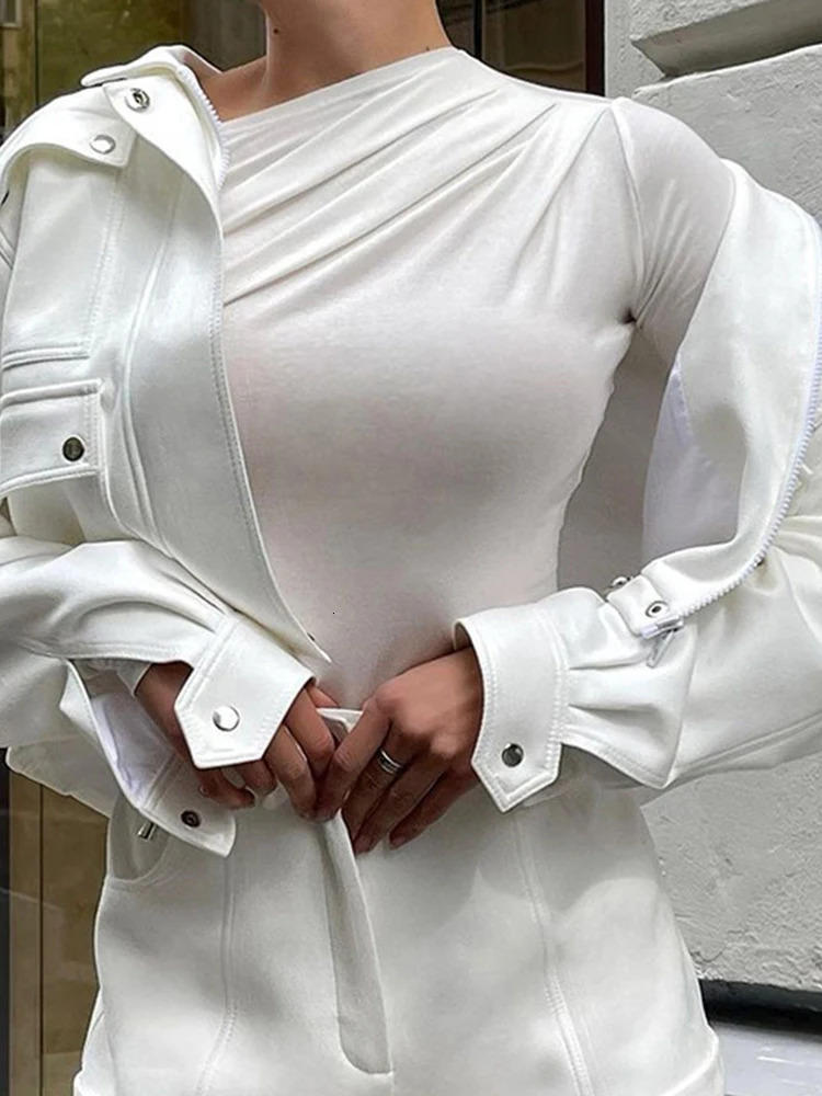 Long Sleeve Top White T-Shirts Women Basic Crop Top Autumn Pullover Solid Skew Neck T Shirt Streetwear Basic White Y2K Tees 240409